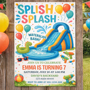 Colourful Waterslide Splash Birthday Party Design Invitation
