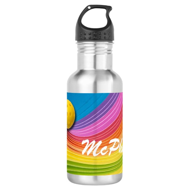 Colourful Wave design Pickleball personalize Name 532 Ml Water Bottle (Front)