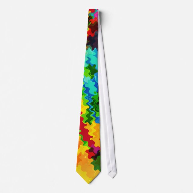 Colourful Wave Retro Painting Abstract Art Tie (Front)
