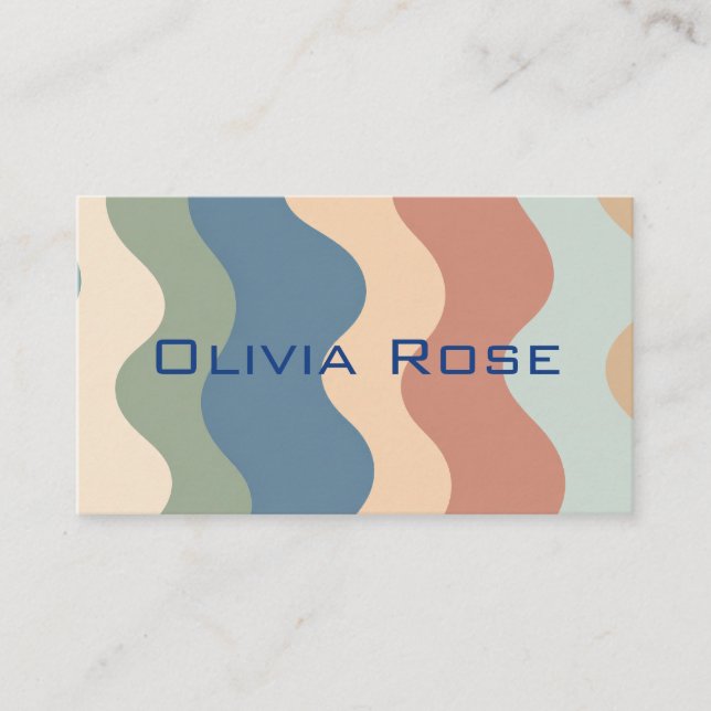 Colourful Wave Stripes QR Code Chic Business Card (Front)