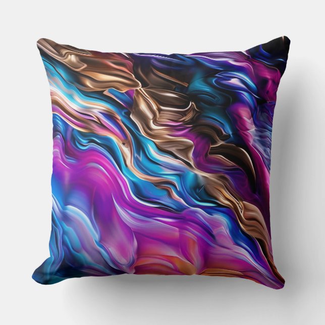 Colourful Waves Abstract Art Throw Pillow (Front)