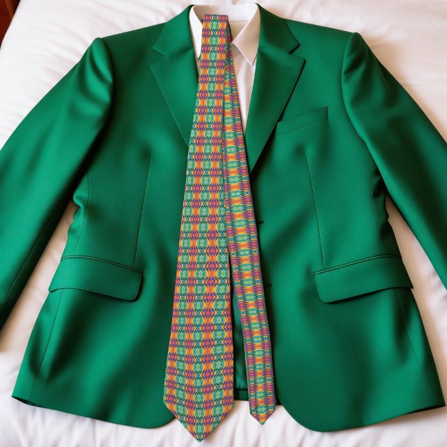 Colourful Waves And Diamonds Tie (Hand‑drawn diamonds, bold colors, and a retro twist. This tie is anything but ordinary.)