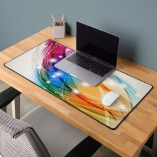 Colourful Waves Beige Background Desk Mat