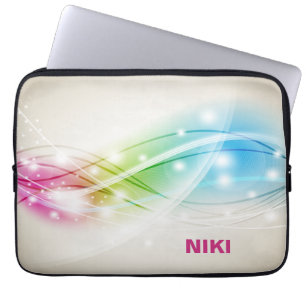 Colourful Waves Beige Background Monogram Laptop Sleeve
