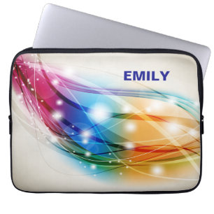 Colourful Waves Beige Background Monogram Laptop Sleeve