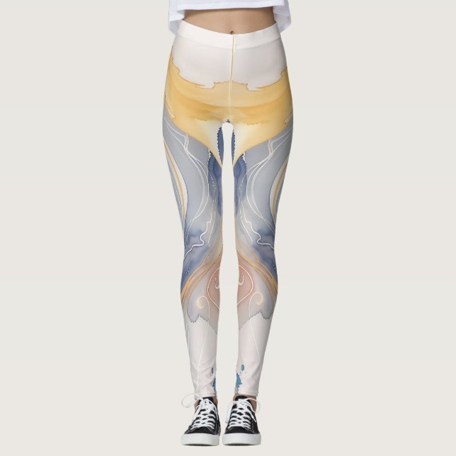 Colourful Waves Best Watercolor Leggings for You. (Front)