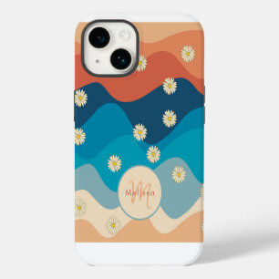Colourful Waves & Daisies Pattern Monogram iPhone 14 Case