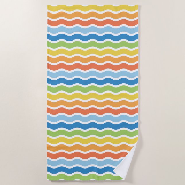 Colourful Waves Pattern Beach Towel (Front)