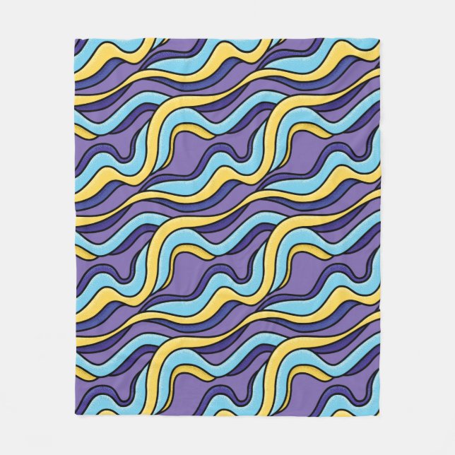 Colourful Waves Pattern Funky Retro Modern Abstrac Fleece Blanket (Front)