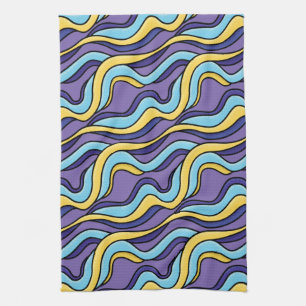 Colourful Waves Pattern Funky Retro Modern Abstrac Kitchen Towel