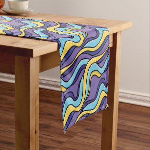 Colourful Waves Pattern Funky Retro Modern Abstrac Short Table Runner