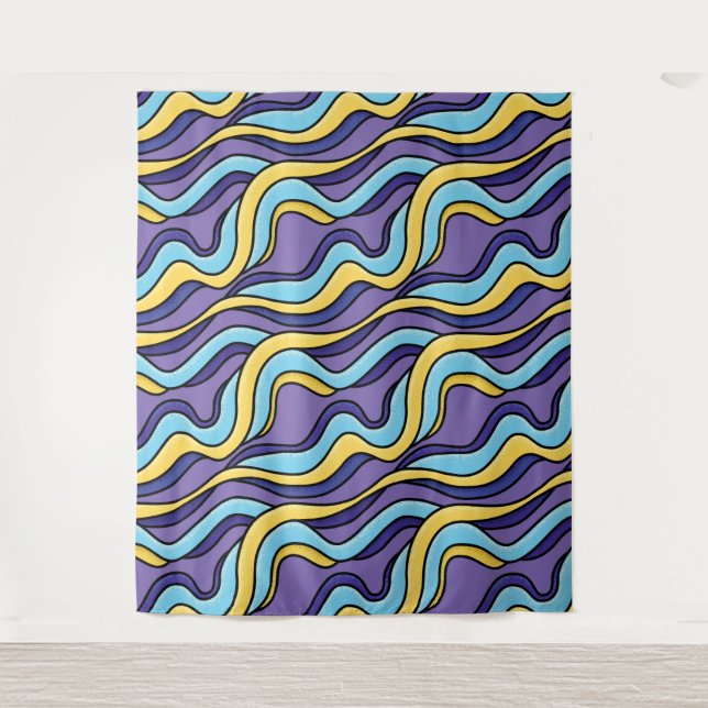 Colourful Waves Pattern Funky Retro Modern Abstrac Tapestry (Front)
