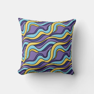 Colourful Waves Pattern Funky Retro Modern Abstrac Throw Pillow