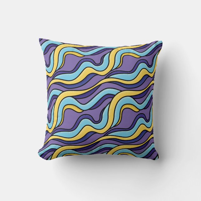 Colourful Waves Pattern Funky Retro Modern Abstrac Throw Pillow (Front)