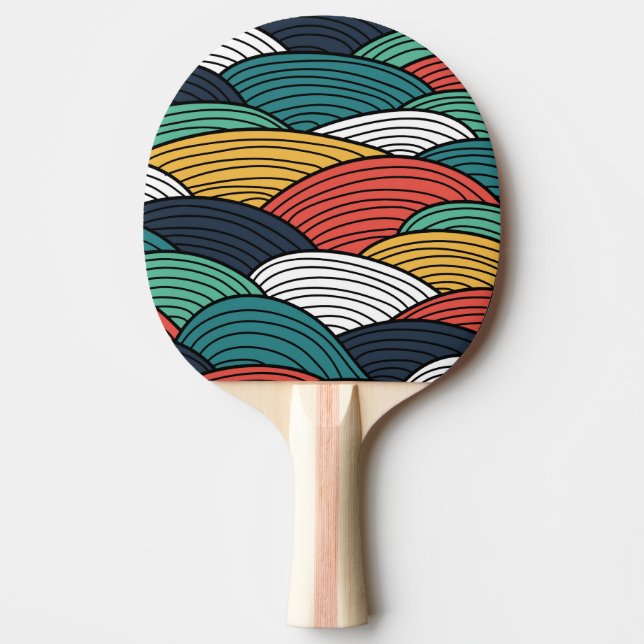 Colourful waves pattern illustration ping pong paddle (Front)