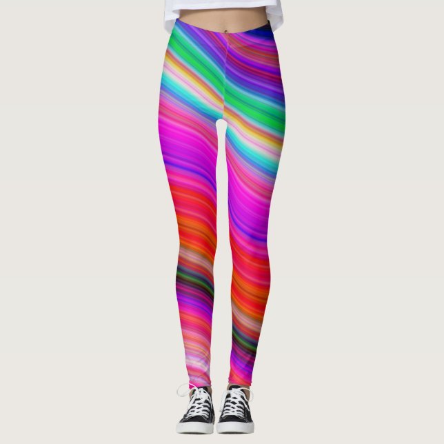 Colourful Waves Rainbow Colours Pattern Leggings (Front)