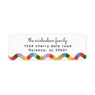 Colourful Wavy Checked Line Return Address Label