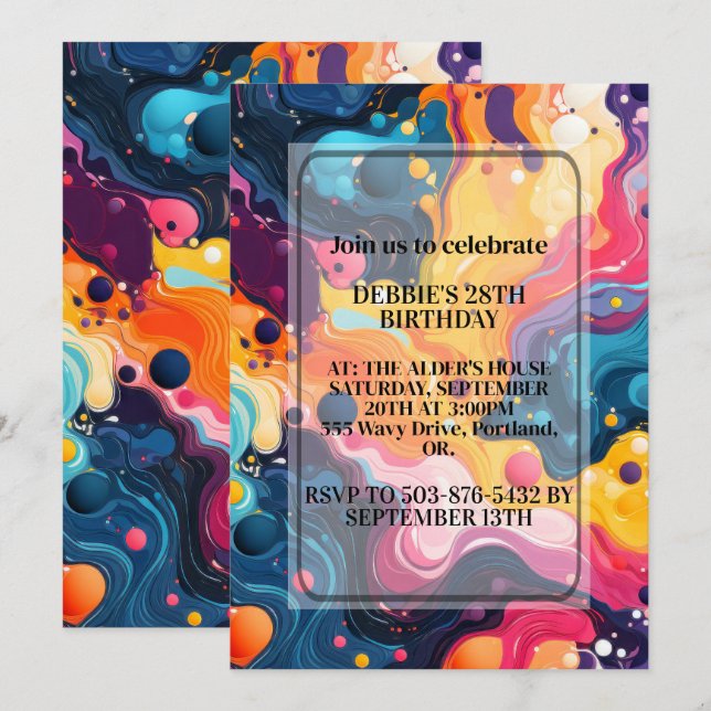 Colourful Wavy Design Birthday Party Invitation (Front/Back)