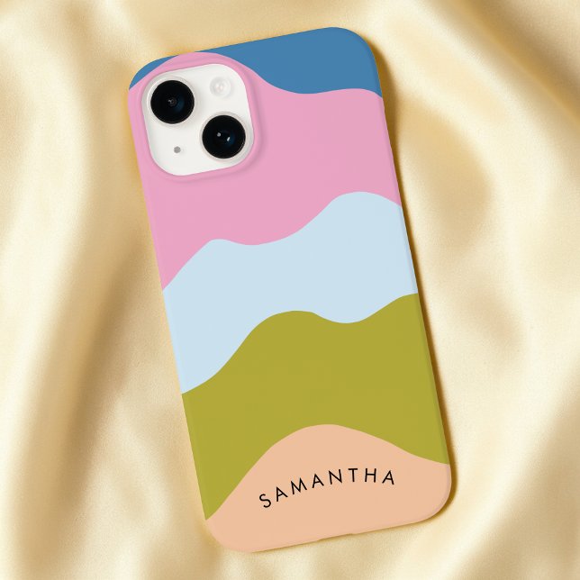 Colourful Wavy Pattern with Personalized Curvy Nam Case-Mate iPhone Case (Colorful Wavy Pattern with Personalized Curvy Name Case-Mate iPhone Case)