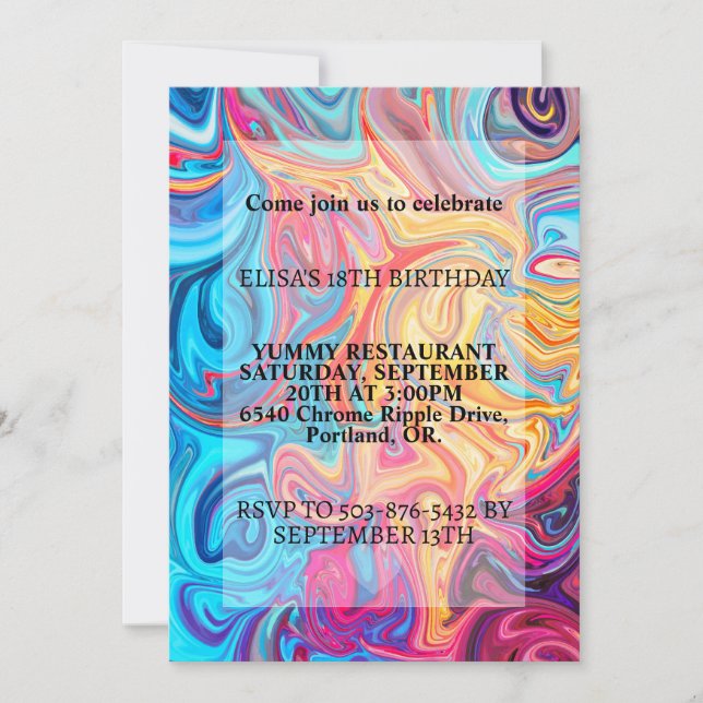 Colourful Wavy Ripple Print Birthday Party Invitation (Front)
