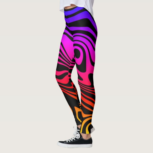Colourful Wavy Stripe Colourful Black Leggings (Left)