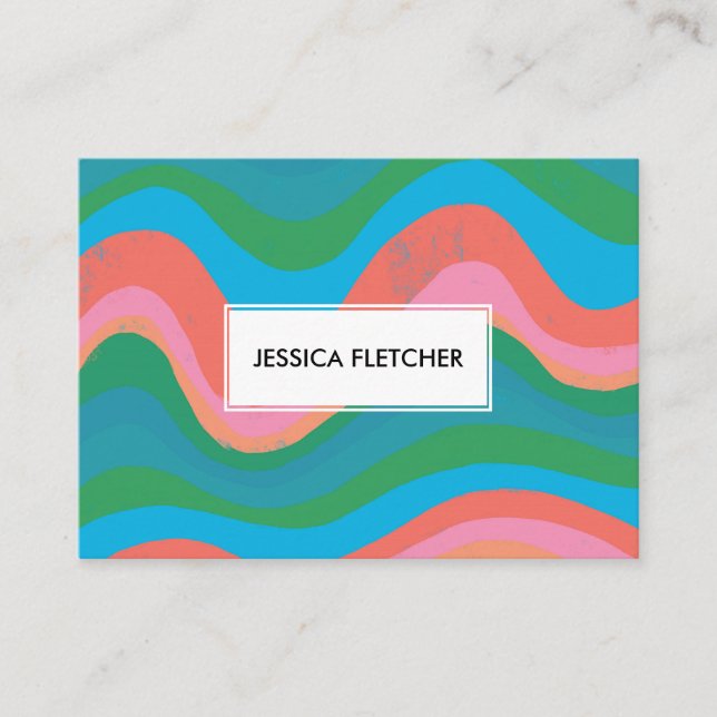 Colourful Wavy Stripes Minimalist Cool Business Card (Front)