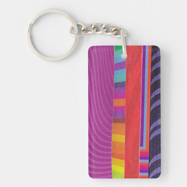 colourful wavy stripes - rectangle keychain (Front)