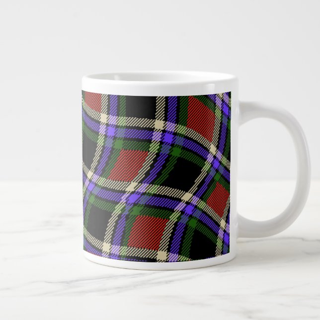 Colourful Wavy Tartan Pattern Green Red Purple Whi Large Coffee Mug (Right)