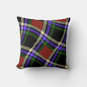 Colourful Wavy Tartan Pattern Green Red Purple Whi Throw Pillow