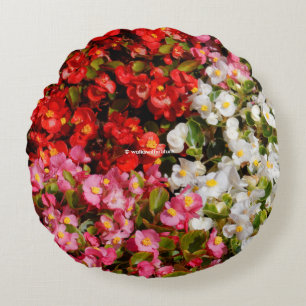 Colourful Wax Begonias Round Pillow