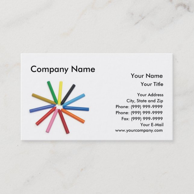 Colourful wax crayons arranged in star shape. business card (Front)