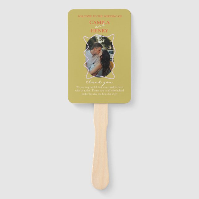 Colourful Wedding Ceremony Program Hand Fan (Front)