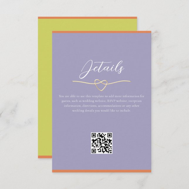 Colourful Wedding Details QR Code Enclosure Card (Front/Back)