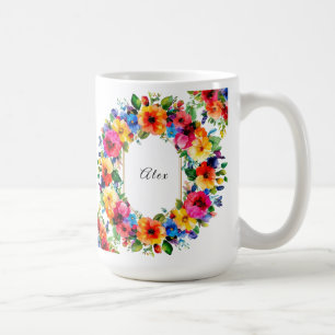 Colourful Wedding Floral Wreath Coffee Mug