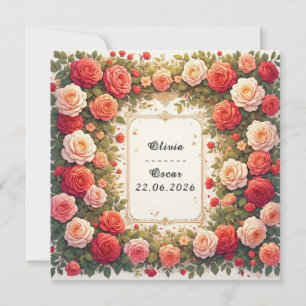 Colourful Wedding Floral Wreath Invitation