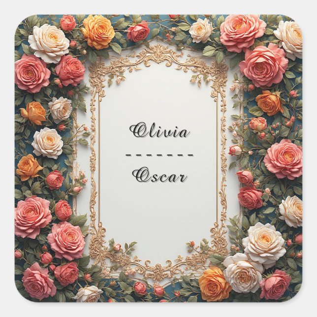 Colourful Wedding Floral Wreath Square Sticker (Front)