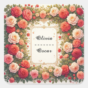 Colourful Wedding Floral Wreath Square Sticker