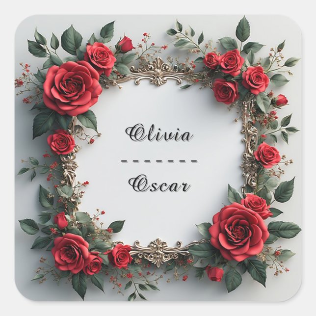 Colourful Wedding Floral Wreath Square Sticker (Front)
