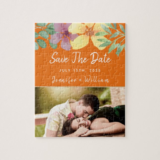 Colourful Wedding Save The Date Jigsaw Puzzle (Vertical)