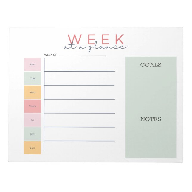 Colourful Week at a Glance Notepad (Front)