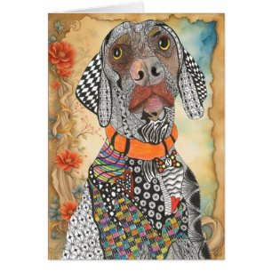Colourful Weimaraner Dog Floral Greeting Card