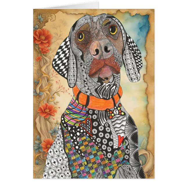 Colourful Weimaraner Dog Floral Greeting Card (Front)