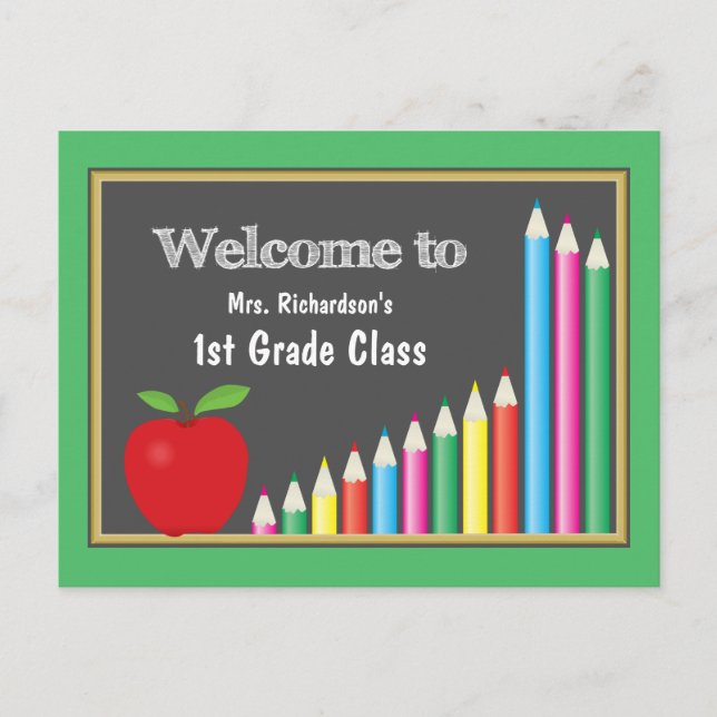 Colourful Welcome Back To School First Grade Postcard (Front)