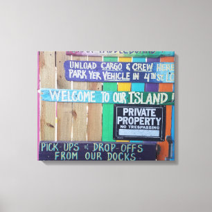 Colourful Welcome Island sign Carribean