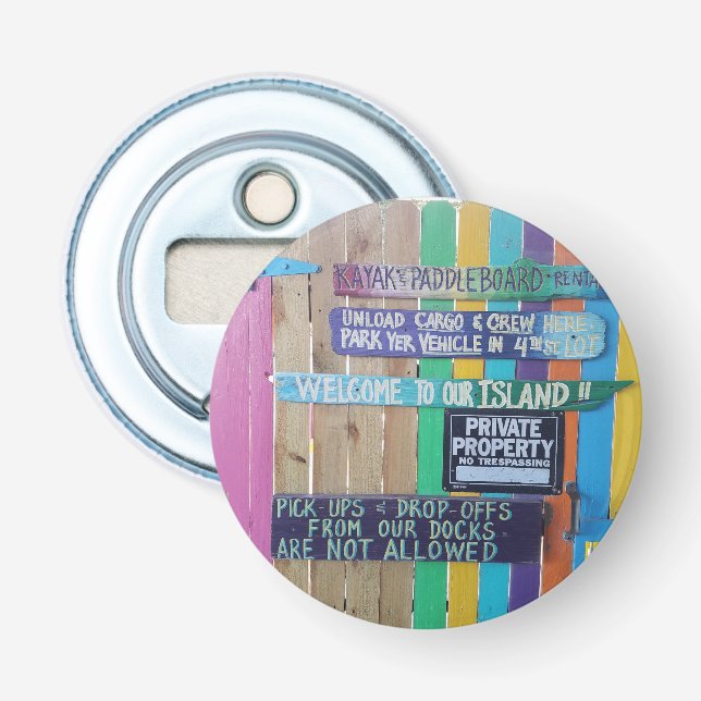 Colourful Welcome Island sign Carribean Bottle Opener (Front)