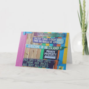 Colourful Welcome Island sign Carribean Card