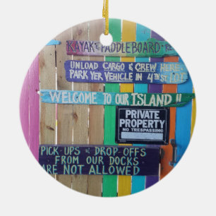 Colourful Welcome Island sign Carribean Ceramic Ornament