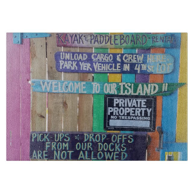 Colourful Welcome Island sign Carribean Cutting Board (Front)