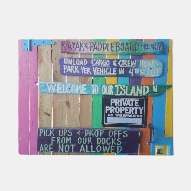 Colourful Welcome Island sign Carribean Doormat (Front)