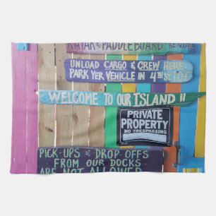 Colourful Welcome Island sign Carribean Kitchen Towel